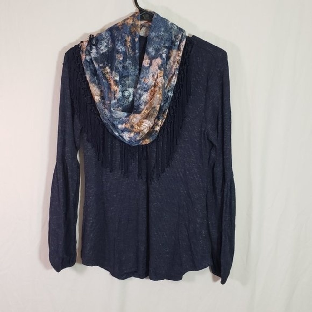Style & Co Navy Blue Top With Detachable Scarf Women’s Casual Blouse (AF)